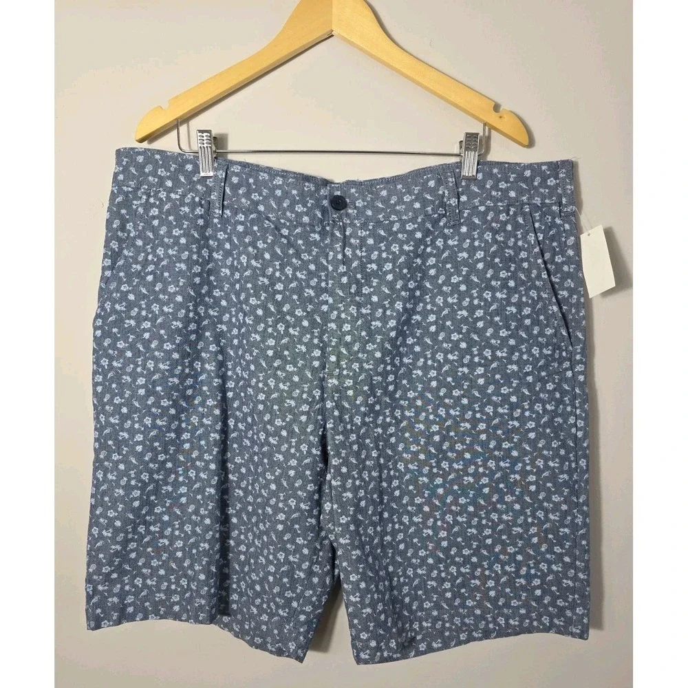IZOD Saltwater Shorts 40W Blue Print Stretch Summer Casual MSRP $50 NWT